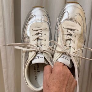 Rag & Bone Metallic Silver and Cream Sneakers